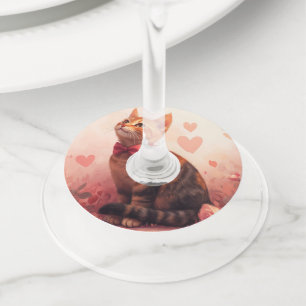 Etiqueta Para Taça De Vinho Gato Abissino com Rosas - Dia de os namorados