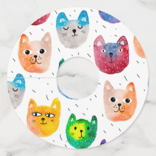 Etiqueta Para Taça De Vinho Gatos aquarela e amigos