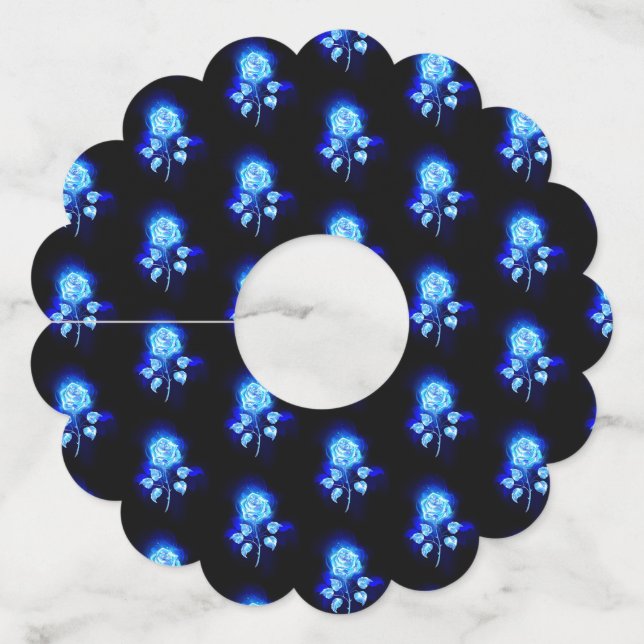 Etiqueta Para Taça De Vinho Gravação de Rosa Azul (Frente)