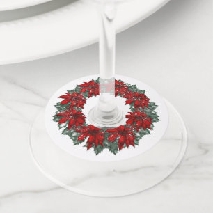 Etiqueta Para Taça De Vinho Grinalda da poinsétia do Natal