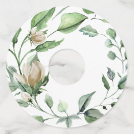 Etiqueta Para Taça De Vinho Guirlanda Floral de Aguarela Vintage Branco Creme