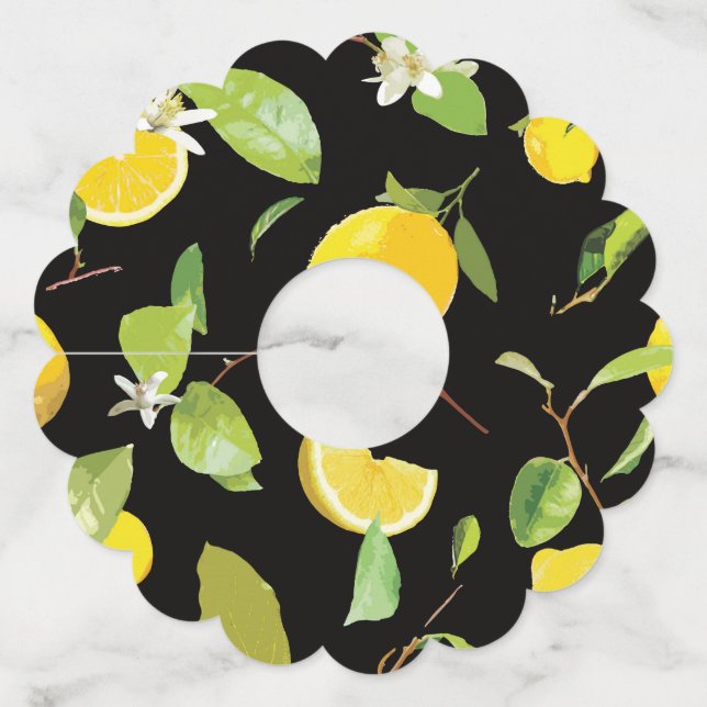 Etiqueta Para Taça De Vinho Limão de Aquarela e Folhas (Frente)