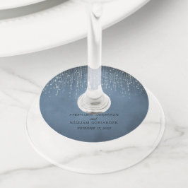 Etiqueta Para Taça De Vinho Luzes de Cordas de Espumante Elegantes Denim Casam