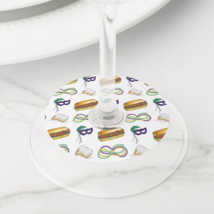 Etiqueta Para Taça De Vinho Mardi Gras Party Miçanga Beignet Po'Boy Mask