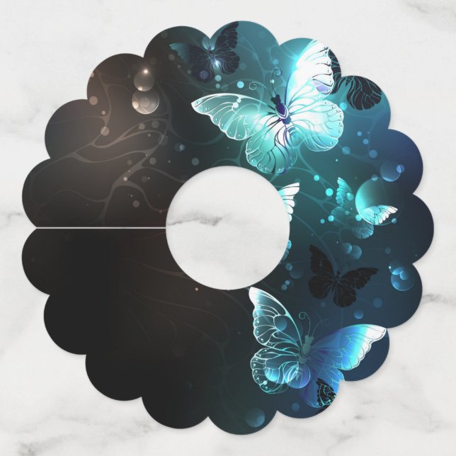 Etiqueta Para Taça De Vinho Mint Night Butterflies (Frente)