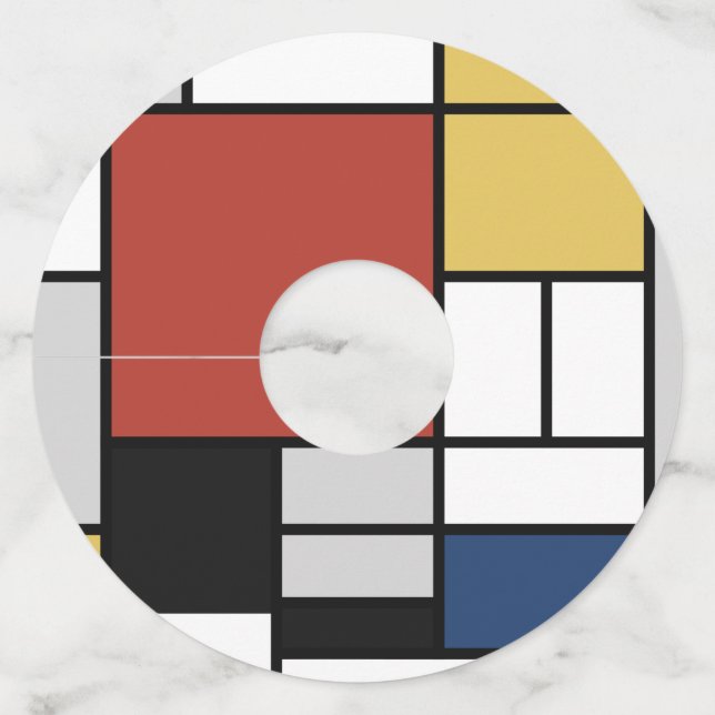 Etiqueta Para Taça De Vinho Mondrian Painting Red Plane Yellow Black Cinza Blu (Frente)