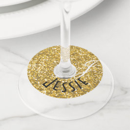Etiqueta Para Taça De Vinho Monograma com brilho dourado
