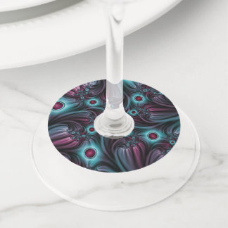 Etiqueta Para Taça De Vinho Na Profundidade da Arte Fractal Abstrato Azul Cor-