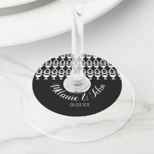 Etiqueta Para Taça De Vinho Nome de Casais Abstrato Monocromático de Meados do