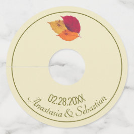 Etiqueta Para Taça De Vinho Nome do Casamento Personalizado Folhas de Outono C