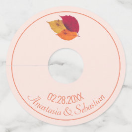Etiqueta Para Taça De Vinho Nome Personalizado do Casamento Data Folhas de Out