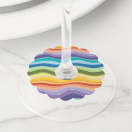 Etiqueta Para Taça De Vinho Padrão de Ondulações Multicoloridas 2