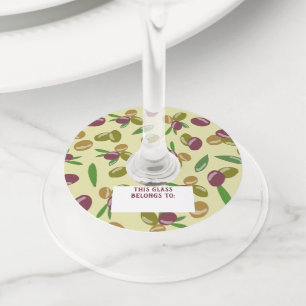 Etiqueta Para Taça De Vinho Padrão Rustic Olive and Olive Leaves
