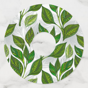 Etiqueta Para Taça De Vinho Padrão sem costura com folhas verdes de chá