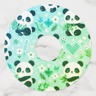 Etiqueta Para Taça De Vinho Panda Bear Pattern Green Impressão