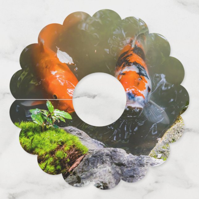 Etiqueta Para Taça De Vinho Peixe Koi numa lagoa (Verso)