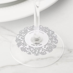 Etiqueta Para Taça De Vinho Personalizado Elegante Branco Prata Diamante Brilh