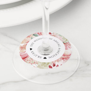 Etiqueta Para Taça De Vinho Recepção de Casamento com Aquarela Floral Texto Pe