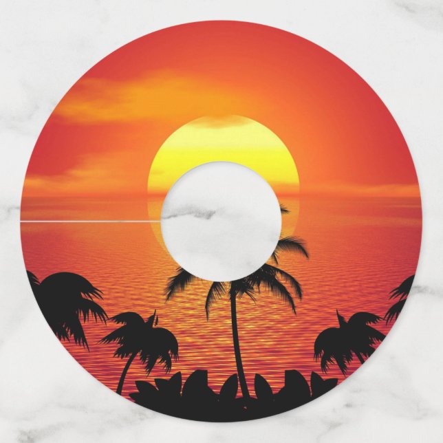 Etiqueta Para Taça De Vinho Red Sun Tropical Palm Beach (Frente)