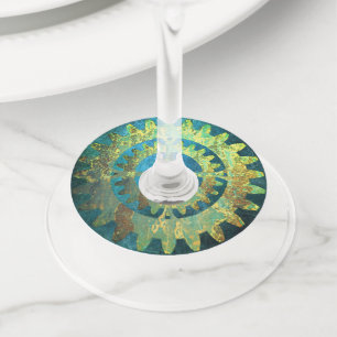 Etiqueta Para Taça De Vinho Roda denteada oxidada do Verdigris de Steampunk