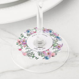Etiqueta Para Taça De Vinho Rosa Floral Branco e Roxo Ameixa Personalizado