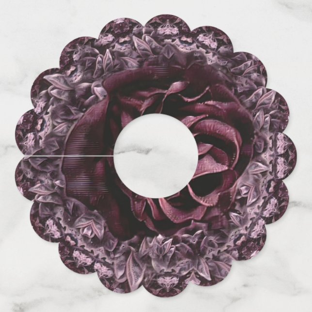 Etiqueta Para Taça De Vinho Rosa Mandala (Frente)