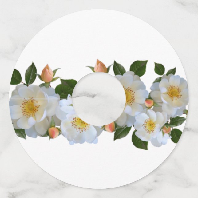 Etiqueta Para Taça De Vinho Rosas brancas personalizadas (Frente)