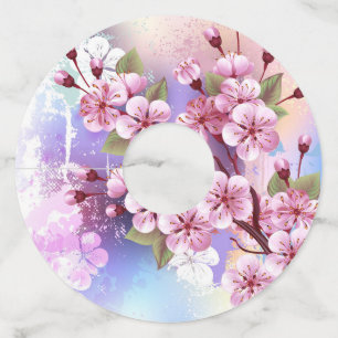 Etiqueta Para Taça De Vinho Sakura rosa no fundo da pintura