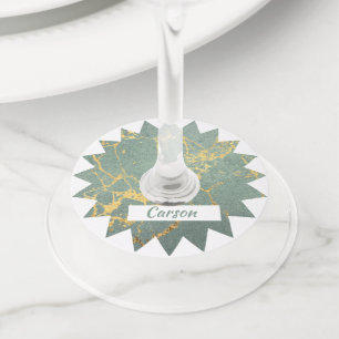Etiqueta Para Taça De Vinho Selo de aparência do Mármaco Dourado e Teal com no