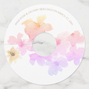 Etiqueta Para Taça De Vinho *~* Suave Ombre Rosa Floral Pêssego Aquarela