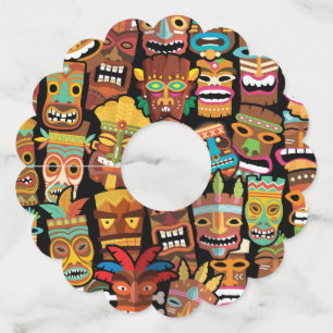 Etiqueta Para Taça De Vinho Tiki Pattern