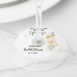 Etiqueta Para Taça De Vinho Tornozeleira Elegante Limão Floral Chá de Noiva