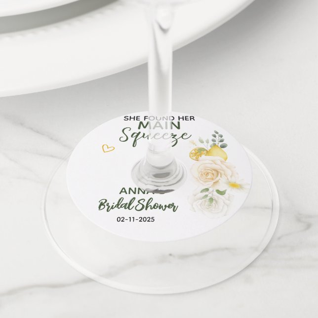 Etiqueta Para Taça De Vinho Tornozeleira Elegante Limão Floral Chá de Noiva  (Close Up)