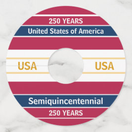 Etiqueta Para Taça De Vinho USA 250 Years Semiquincentennial Patriotic Stripes