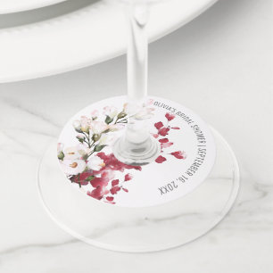Etiqueta Para Taça De Vinho Vinho Favor de Chuveiro de Noiva Floral Rosa Bege 