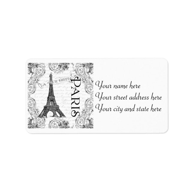 Etiqueta Paris Eiffel Tower French Scrolls (Frente)