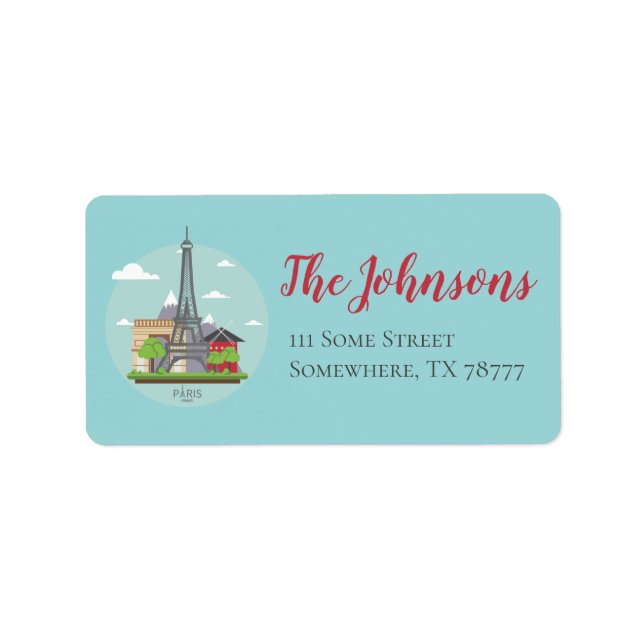 Etiqueta Paris França Landmarks Eiffel Tower Address Labels (Frente)