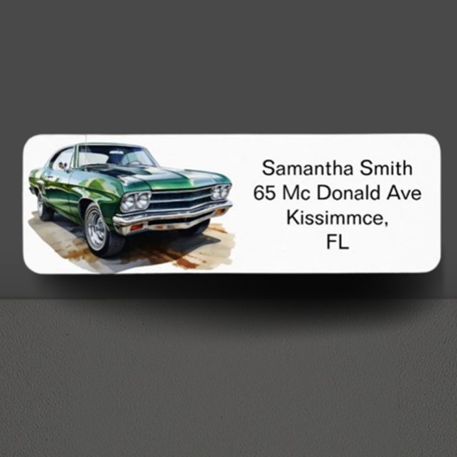 Etiqueta Partido Clássico do Carro Muscular (Celebrate in style with our classic green muscle car illustration!)