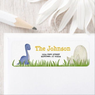 Etiqueta Partido Dinossauros - Morada violeta amarela