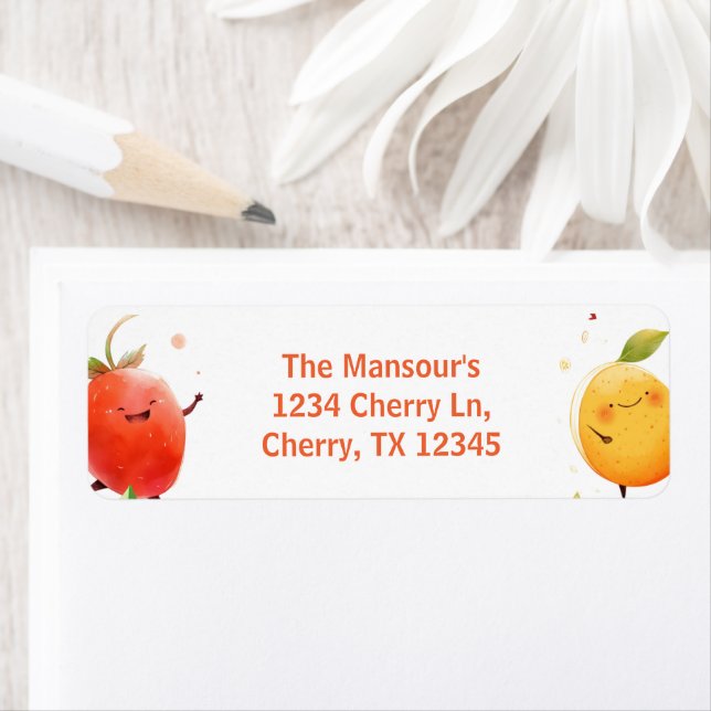 Etiqueta Partido do segundo aniversário de Frutas de Duas T (Insitu)