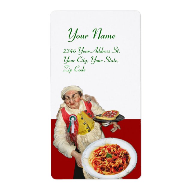 Etiqueta PARTIDO ESPAGHETTI ITALIANO RESTAURANTE CHEF Red W (Frente)