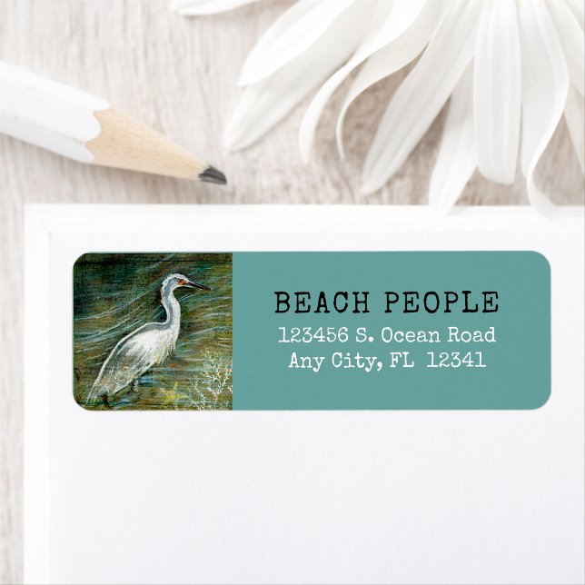 Etiqueta Pássaro Costeiro A Esvoaçar Na Arte Da Água (Gorgeous Egret Shorebird Wading Water Art return address labels from Jenn's Emporium. )