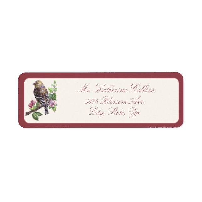 Etiqueta Pássaro de Aquarela em uma Ramificação (Frente)