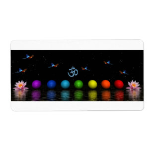 Etiqueta pássaros chakras e aum