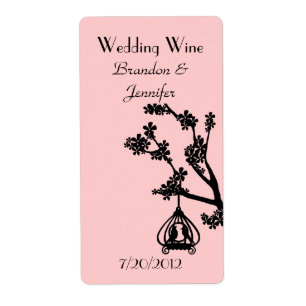 Etiqueta Pássaros cor-de-rosa e pretos do amor que Wedding