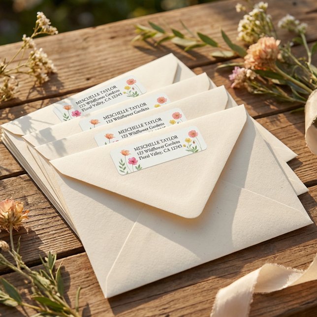 Etiqueta Pastel Floral Pink Orange Wedding Flowers Address (Return address labels from the Wildflower Bloom collection by Darling & May)