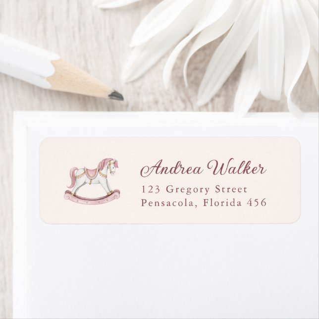 Etiqueta Pastel Pink Cute Rocking Horse Girl Baby Shower (Insitu)