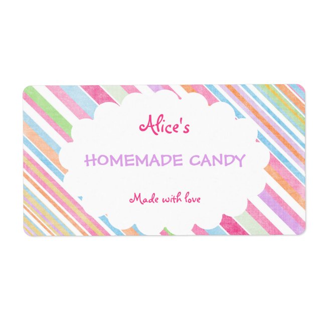 Etiqueta Pastel Rainbow Stripe Personalizado Kandy Homemade (Frente)
