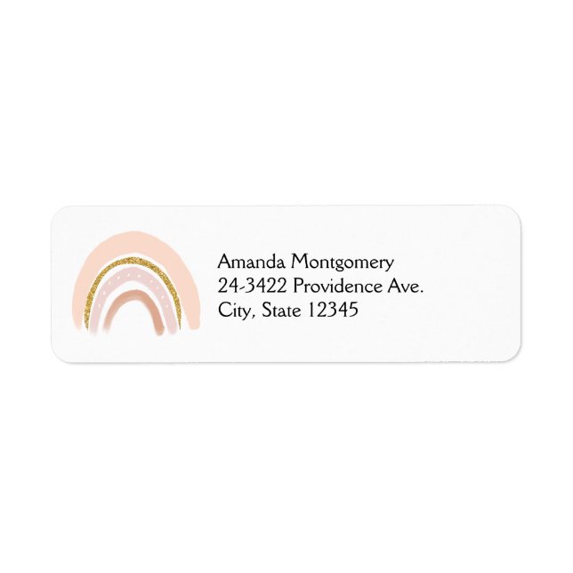 Etiqueta Pastel Rosa e Faux Glitter Boho Arco-íris (Frente)