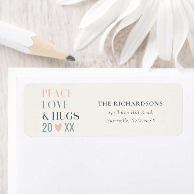 Etiqueta Pastel Scandi Blush Cinza Peace Love & Hugs 2023 (Insitu)